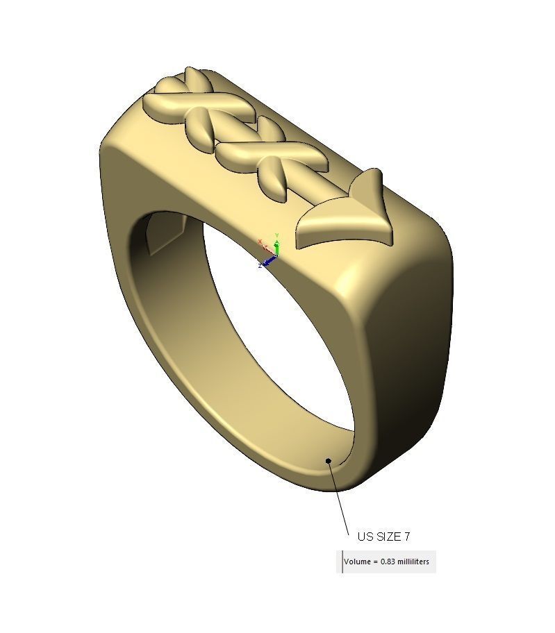 Rounded top arrow rectangular signet ring 3D print model_15