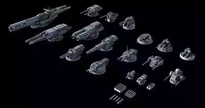 Sci-Fi Turret Gun and Missiles Pack 3D model Sci-Fi Turret Gun and Missiles Pack 3D model