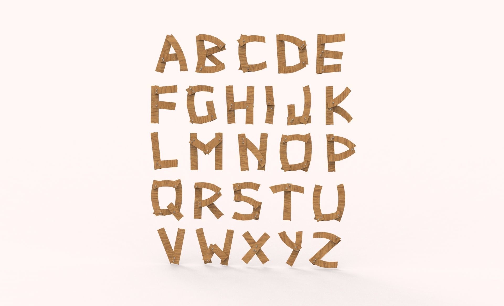Wood alphabet v001 Low-poly 3D model_4