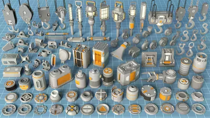 Industrial Kitbash - 12 - 100 pieces 3D model