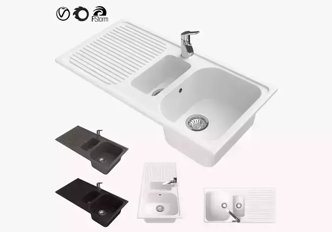 Sink Schock Lithos with Schock SC-90 Fixed Spout 3D model