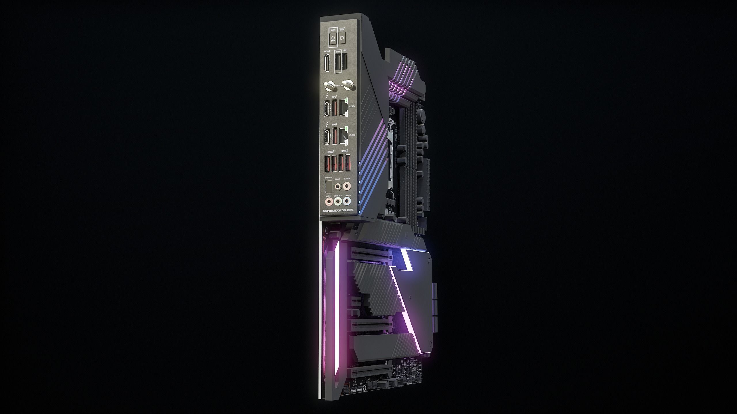 PC Gaming Modern Motherboard PBR Low-poly 3D model_5