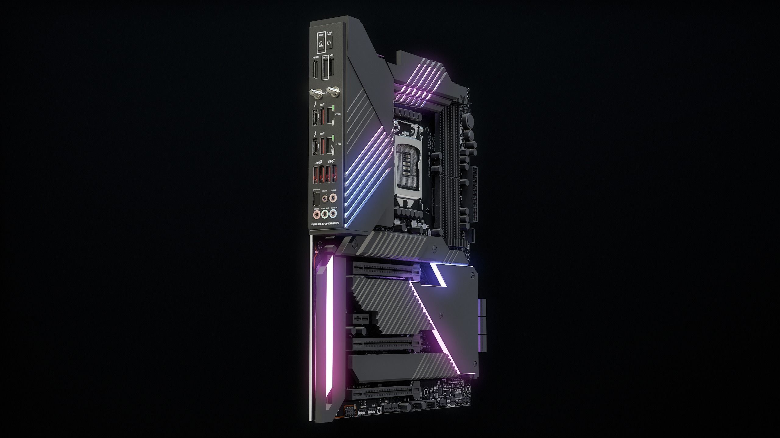 PC Gaming Modern Motherboard PBR Low-poly 3D model_4