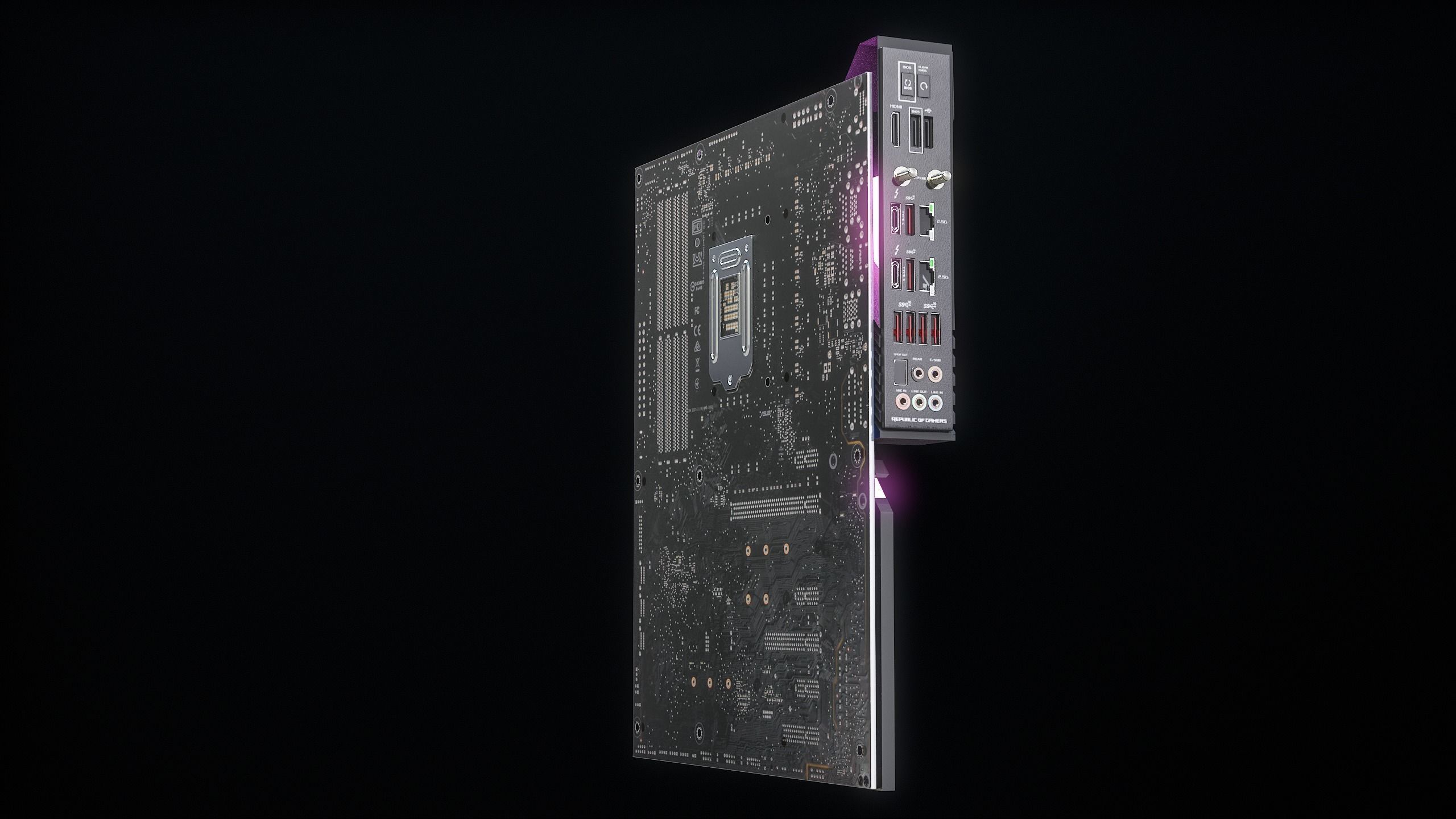 PC Gaming Modern Motherboard PBR Low-poly 3D model_9