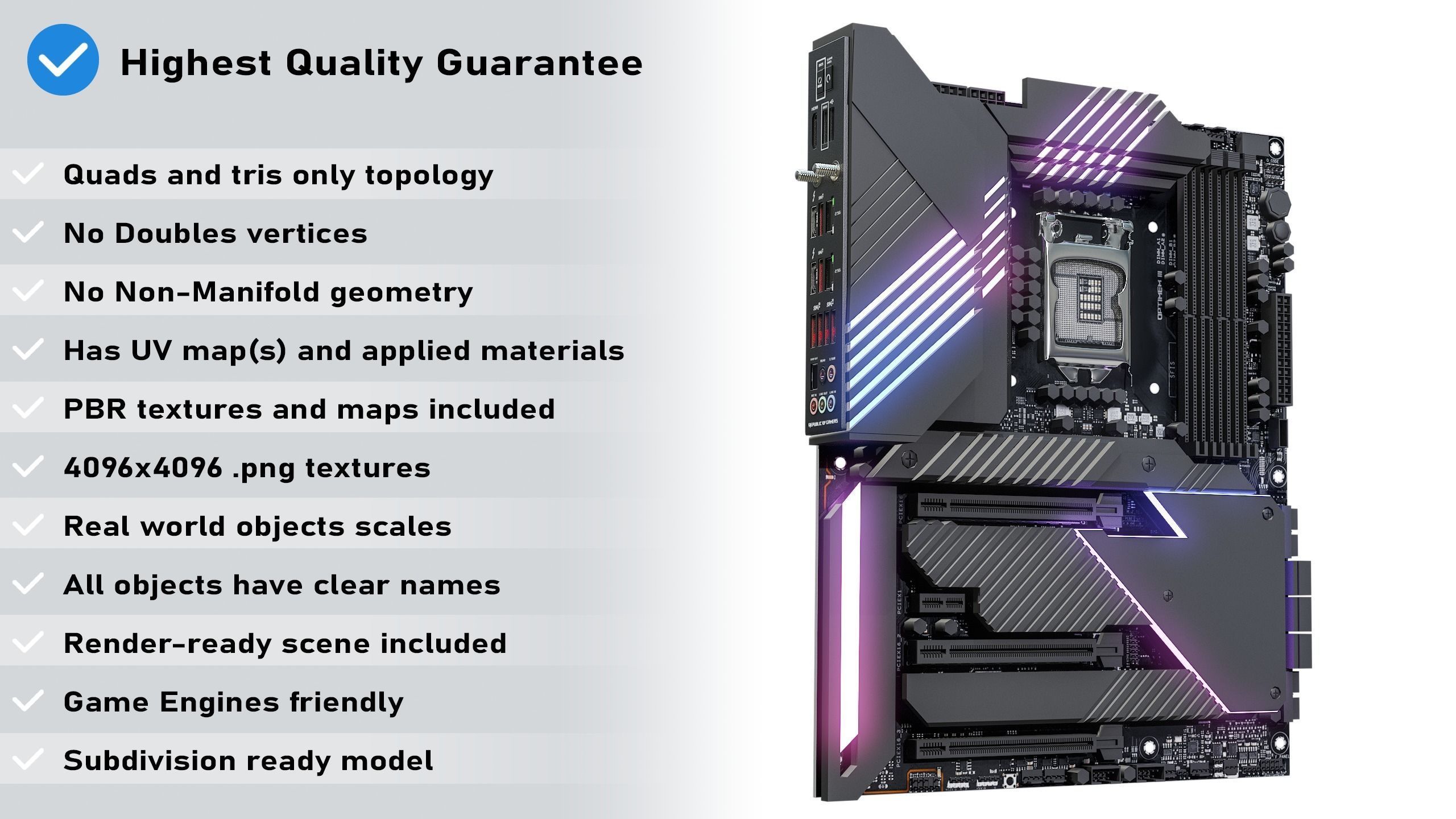 PC Gaming Modern Motherboard PBR Low-poly 3D model_1