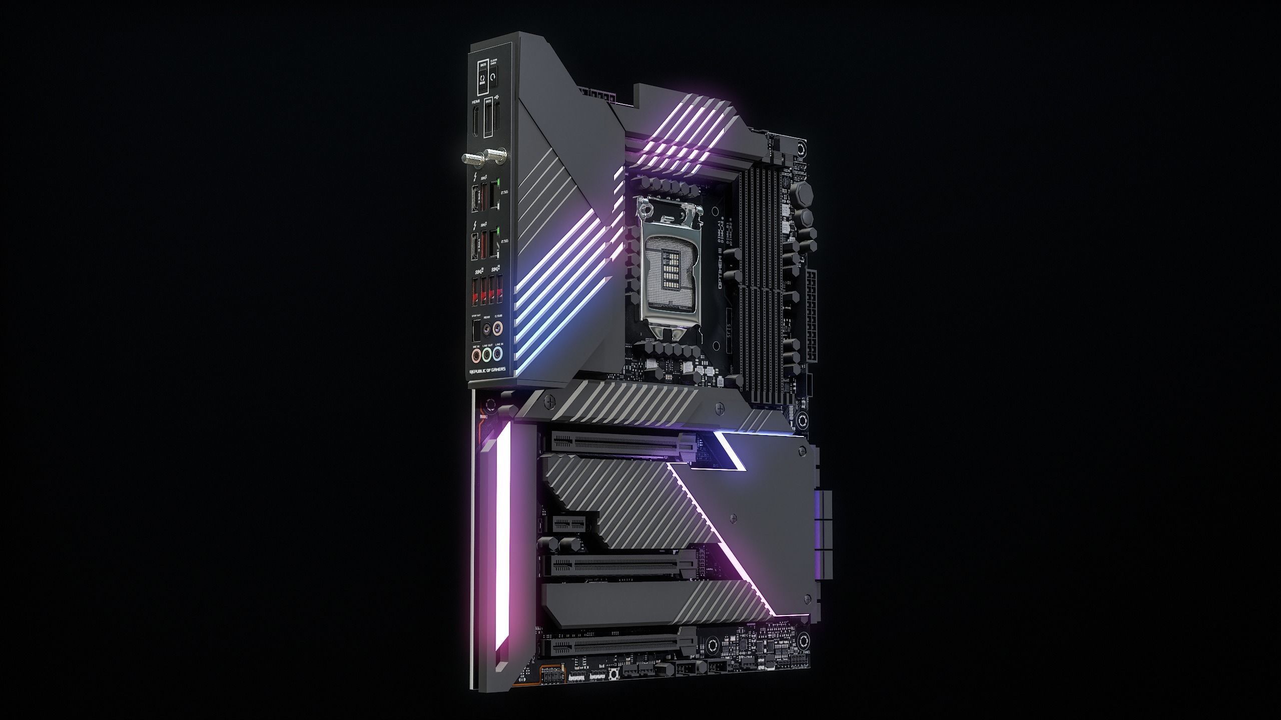PC Gaming Modern Motherboard PBR Low-poly 3D model_3