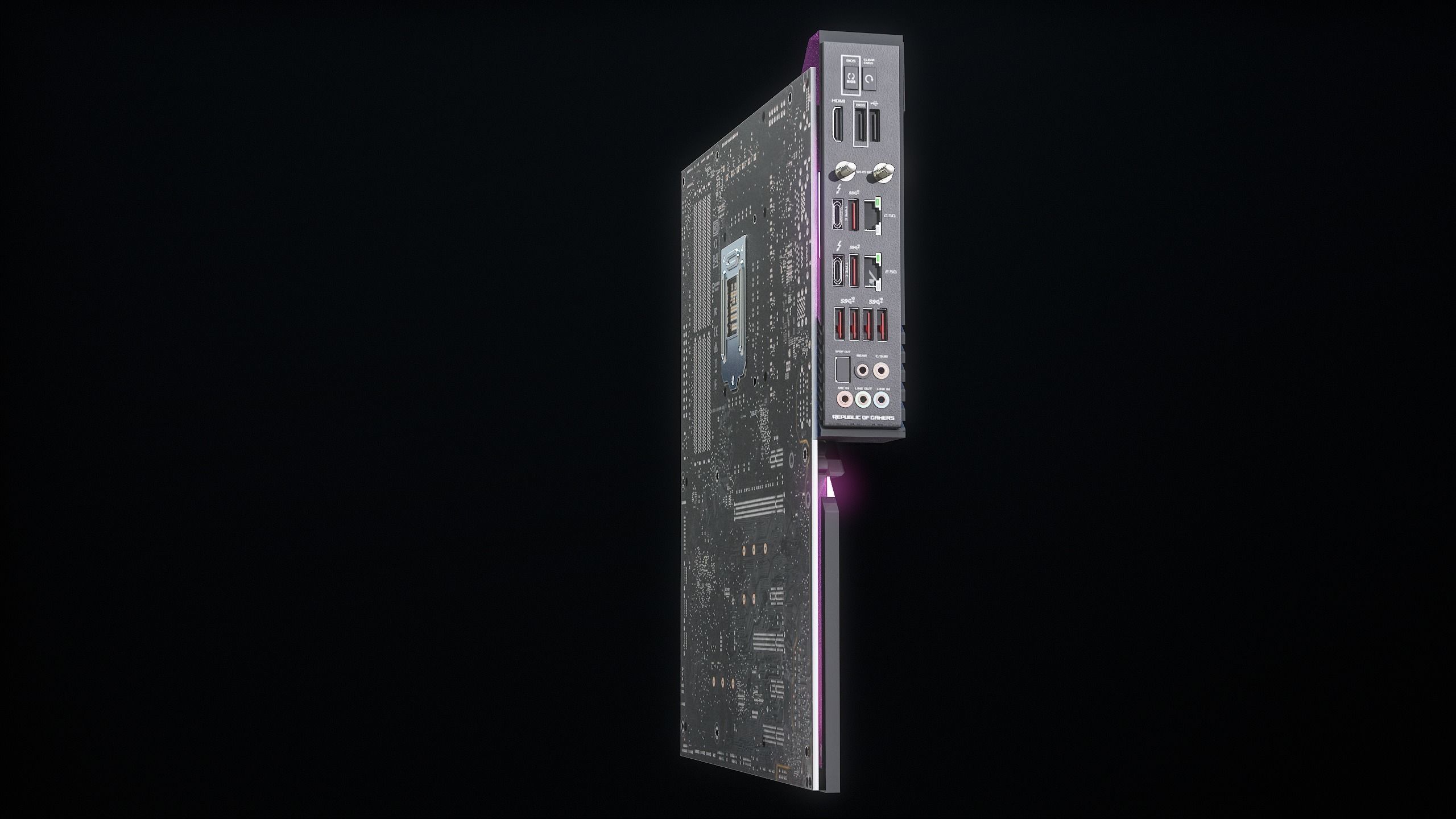 PC Gaming Modern Motherboard PBR Low-poly 3D model_8