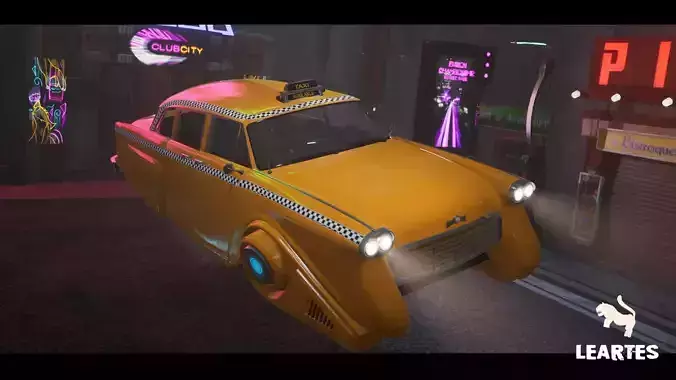 Cyberpunk Hover Taxi Driveable Animated Low-poly 3D model