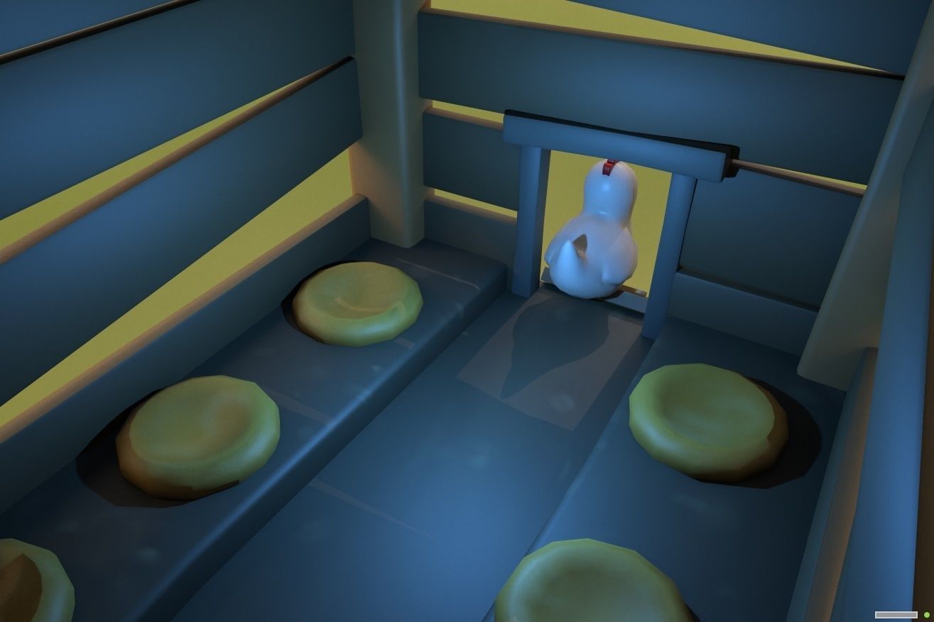 Cartoon Stylized Chicken with Coop Structure Low-poly 3D model_5