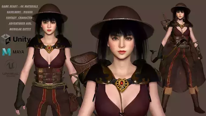 AAA 3D FANTASY GIRL CHARACTER - MIZUKI THE ADVENTURER 02 Low-poly 3D model