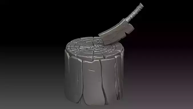 Stylized stump with ax