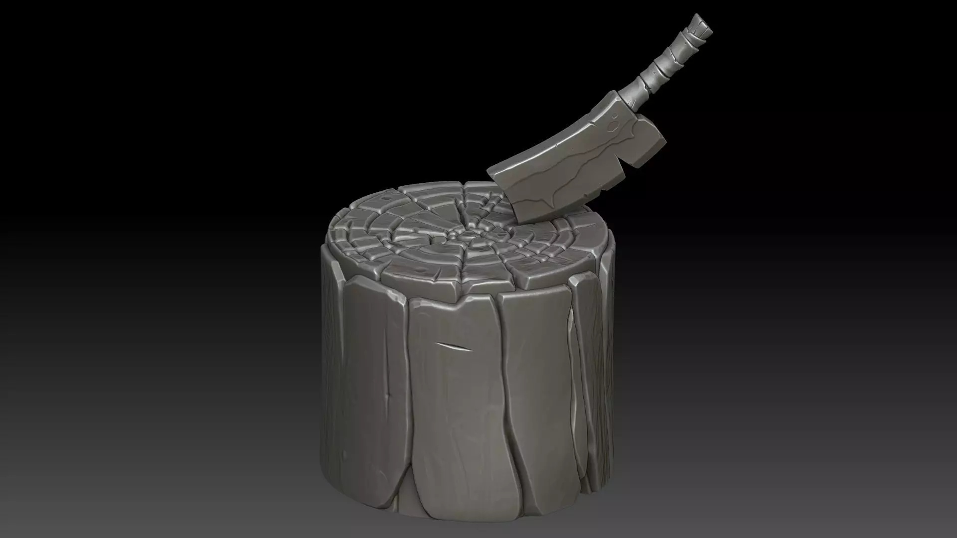 Stylized stump with ax 3D model_0