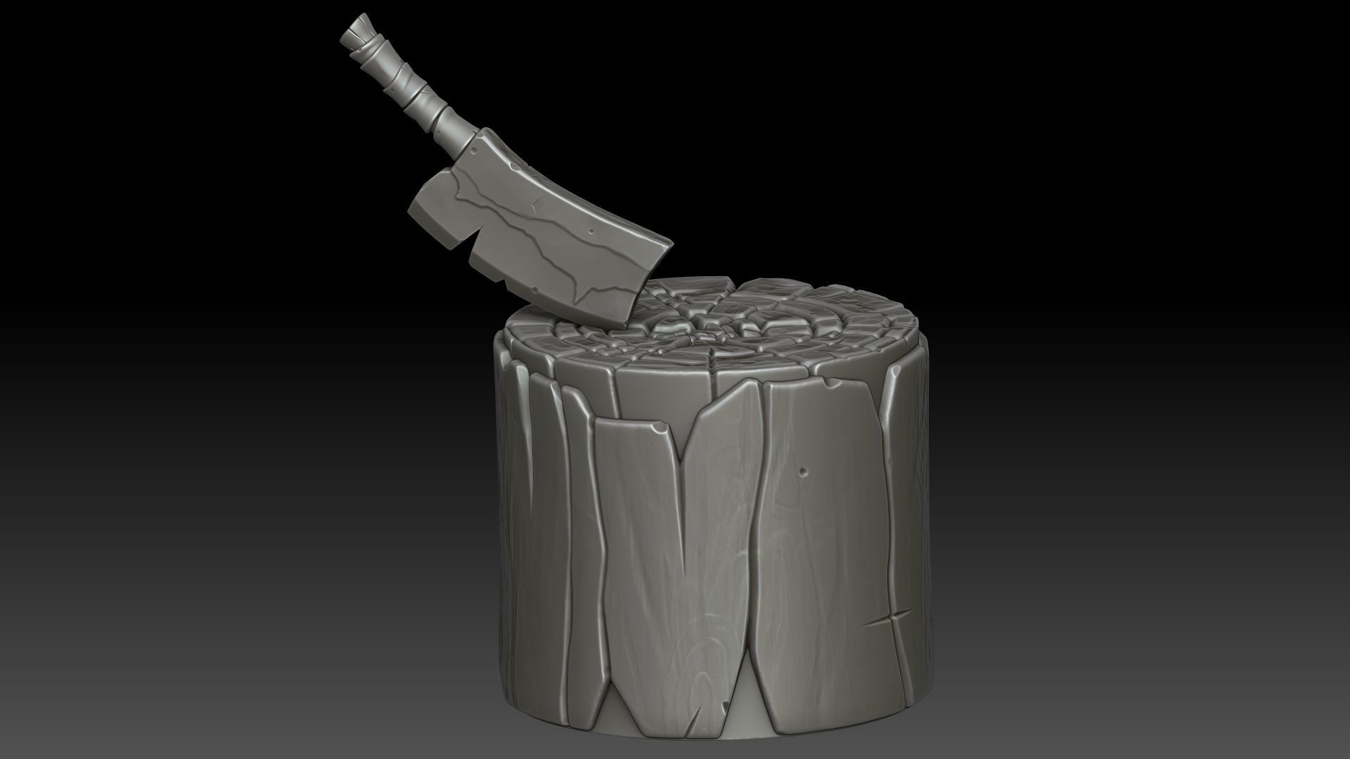 Stylized stump with ax 3D model_2