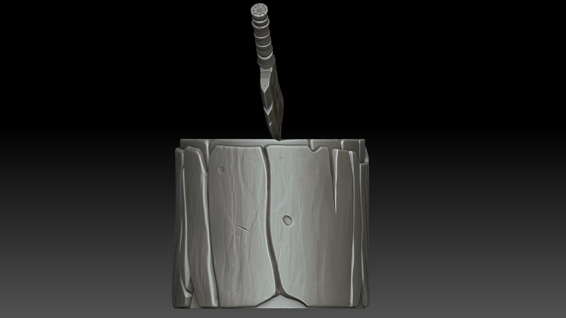 Stylized stump with ax 3D model_3