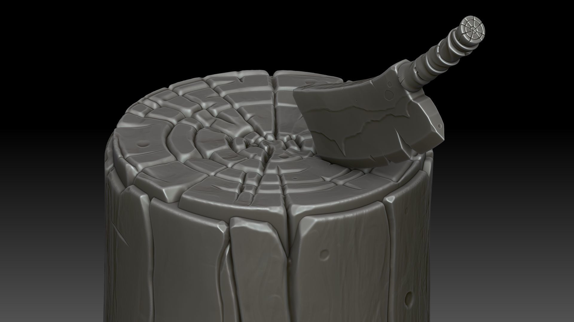 Stylized stump with ax 3D model_4