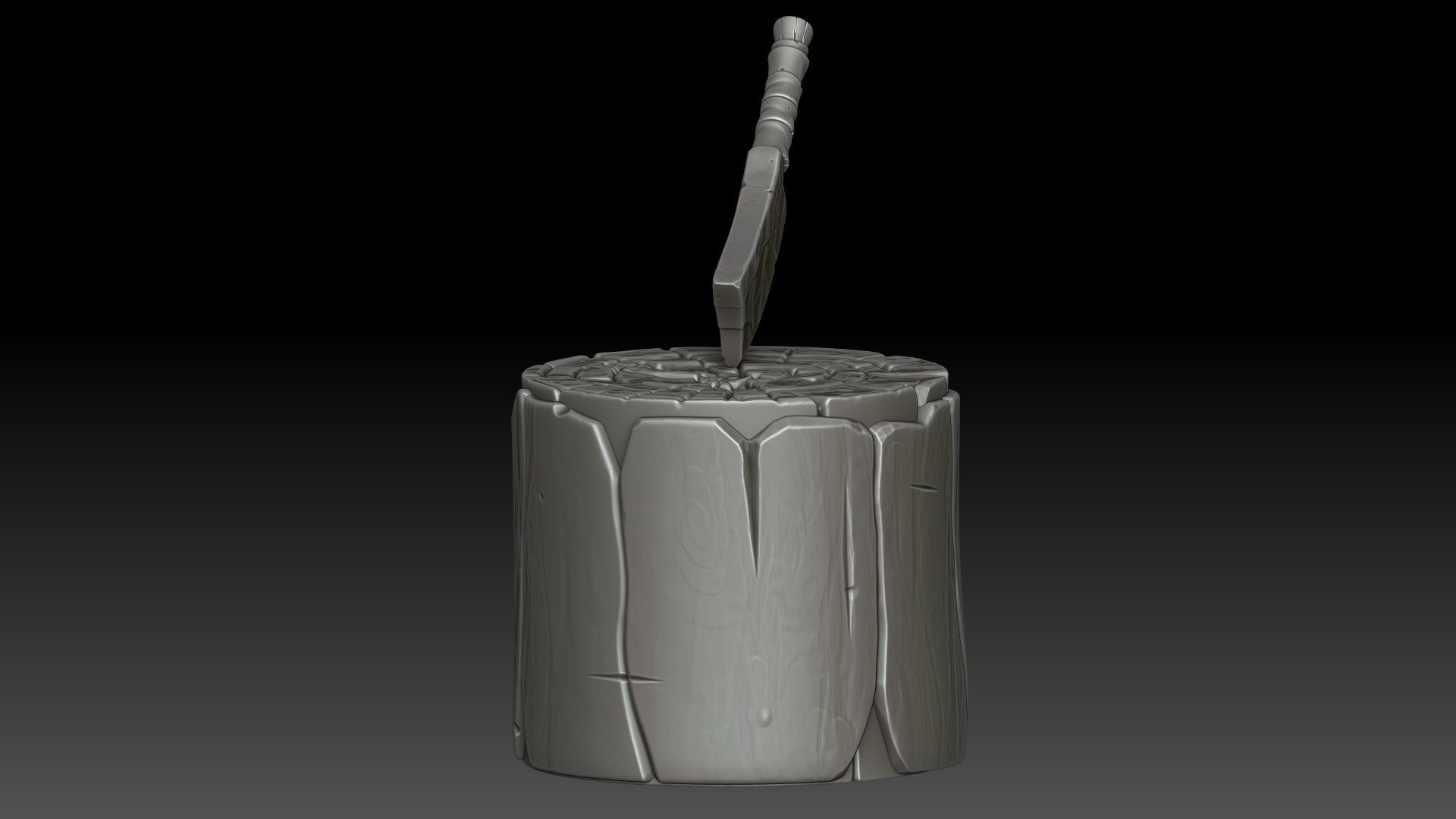 Stylized stump with ax 3D model_1