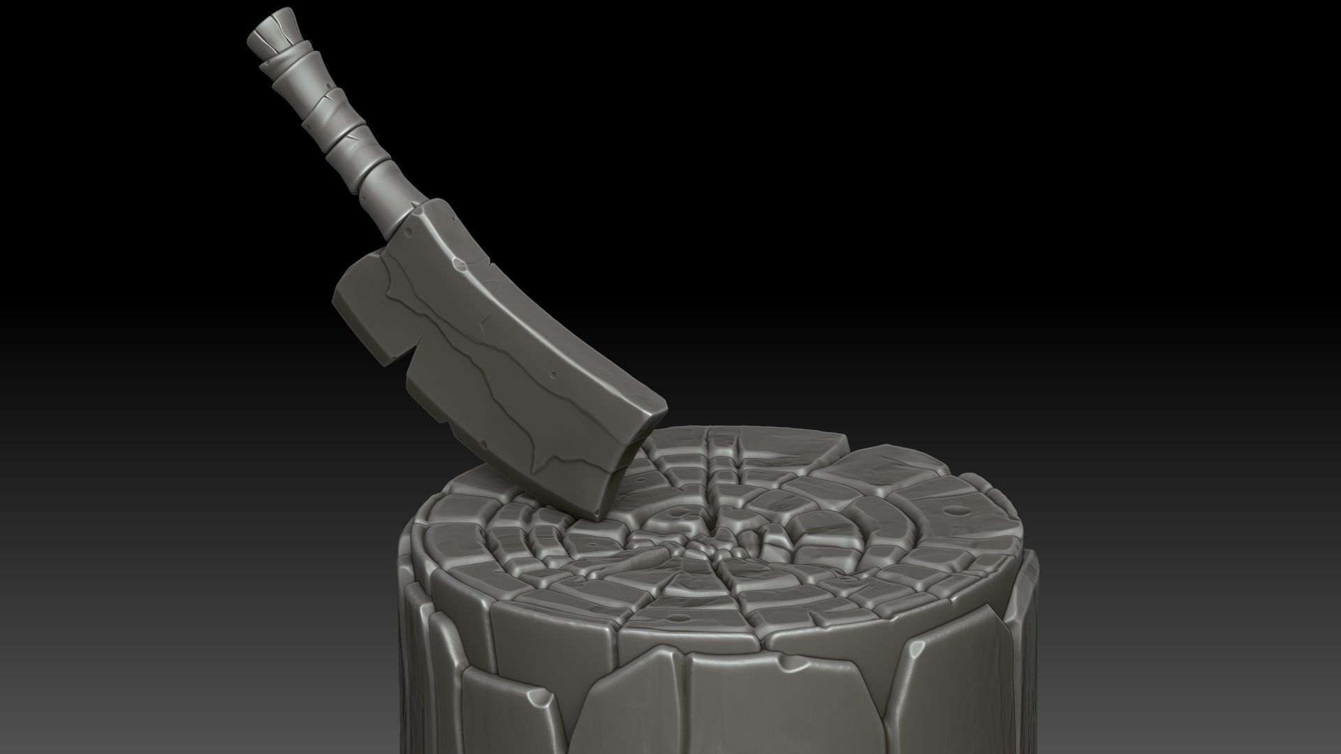 Stylized stump with ax 3D model_5