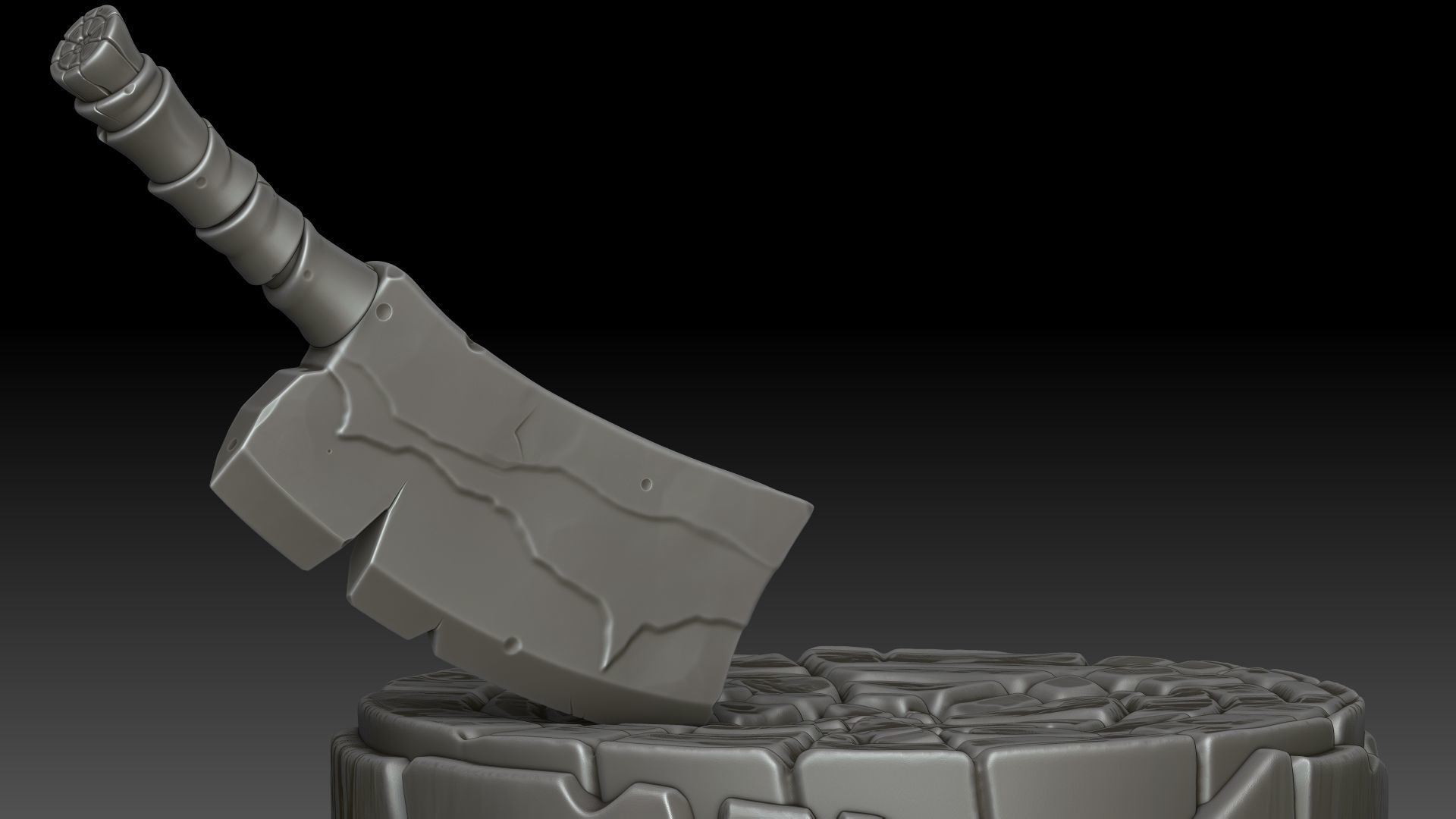 Stylized stump with ax 3D model_7