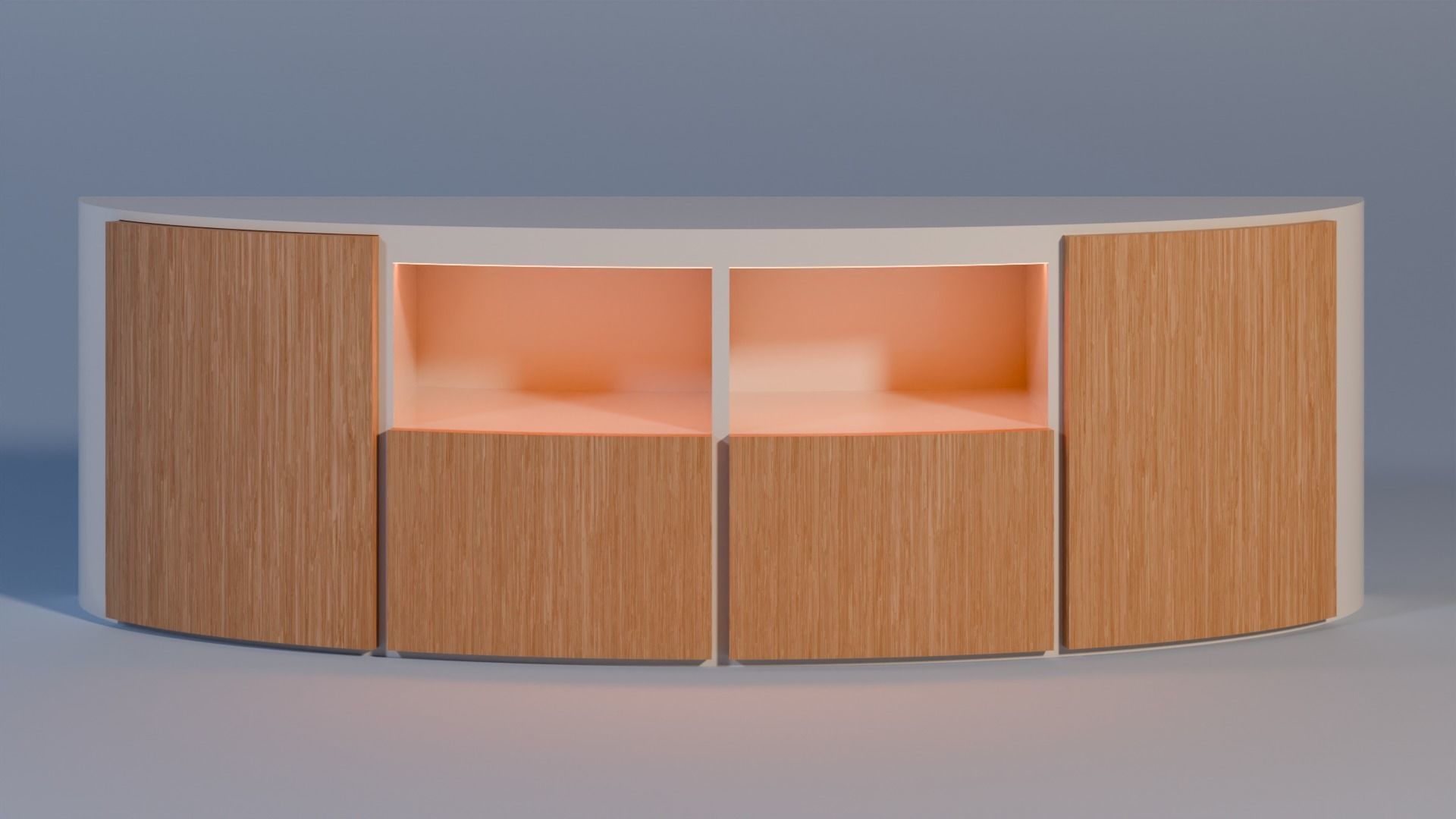 Curved tv stand in white and light wood 3D model_1