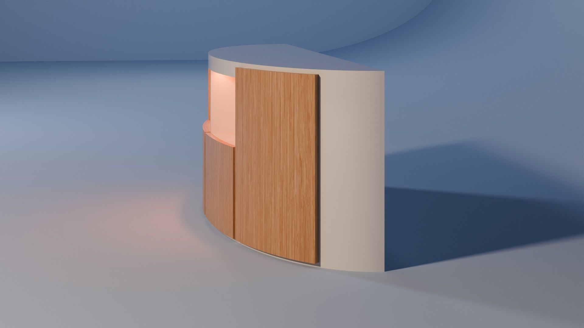Curved tv stand in white and light wood 3D model_2