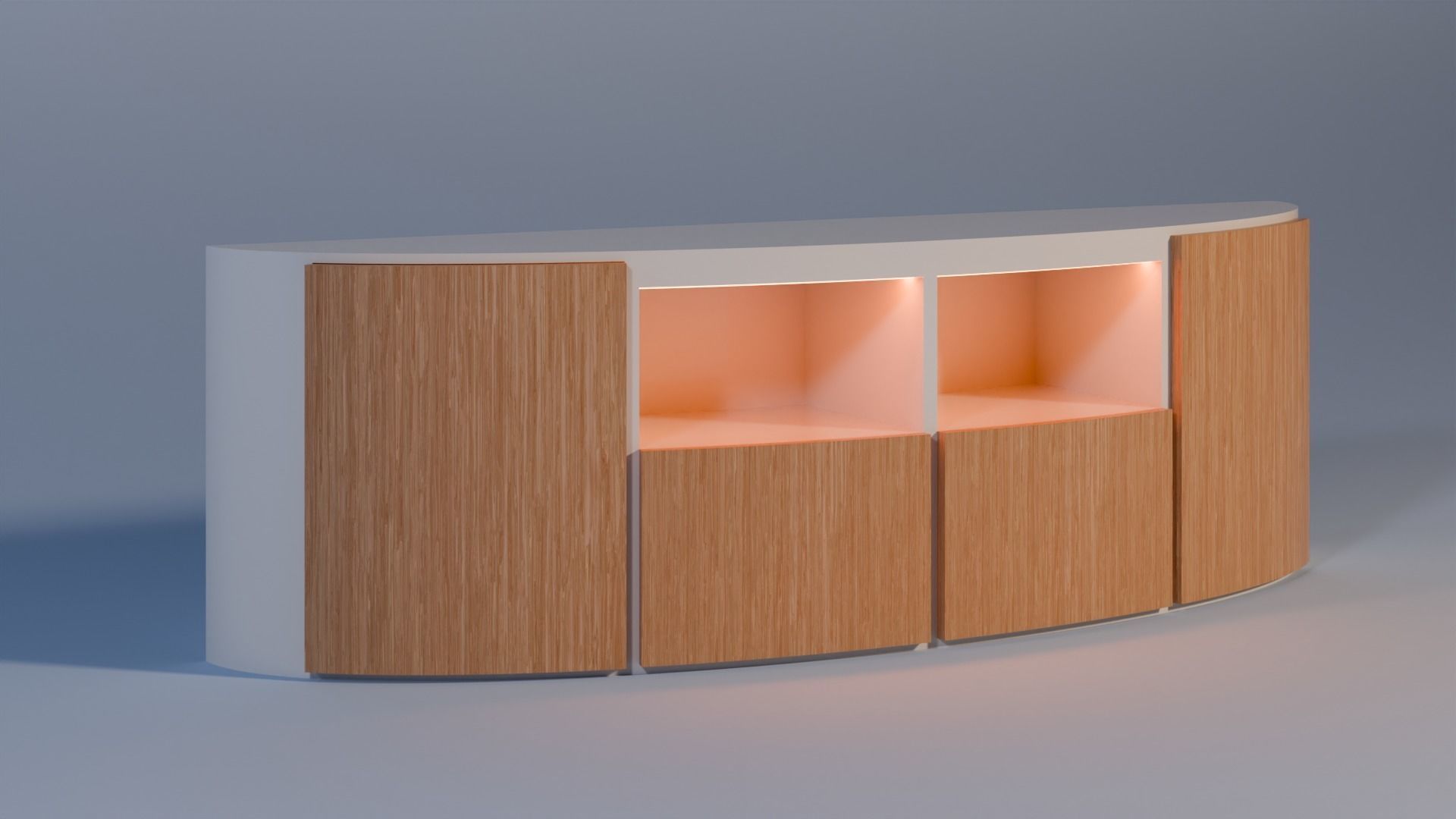 Curved tv stand in white and light wood 3D model_3