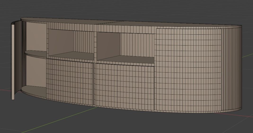 Curved tv stand in white and light wood 3D model_6