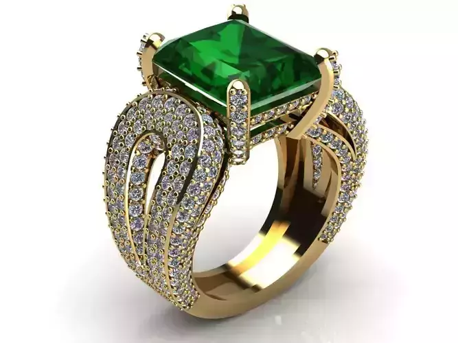emerald  traditional ring with diamonds