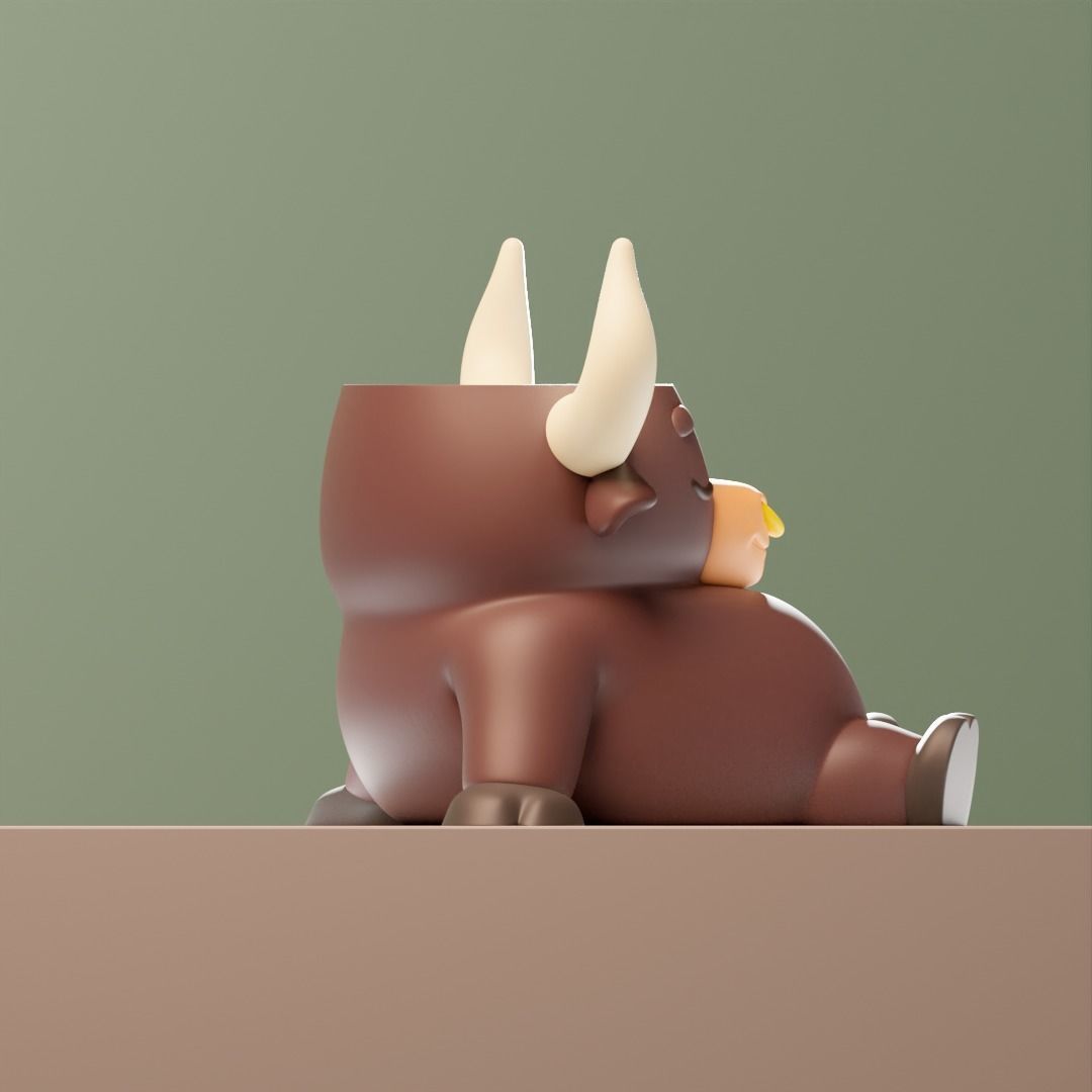 Dreamer Bull - Planter- Plant pot 3D print model_3