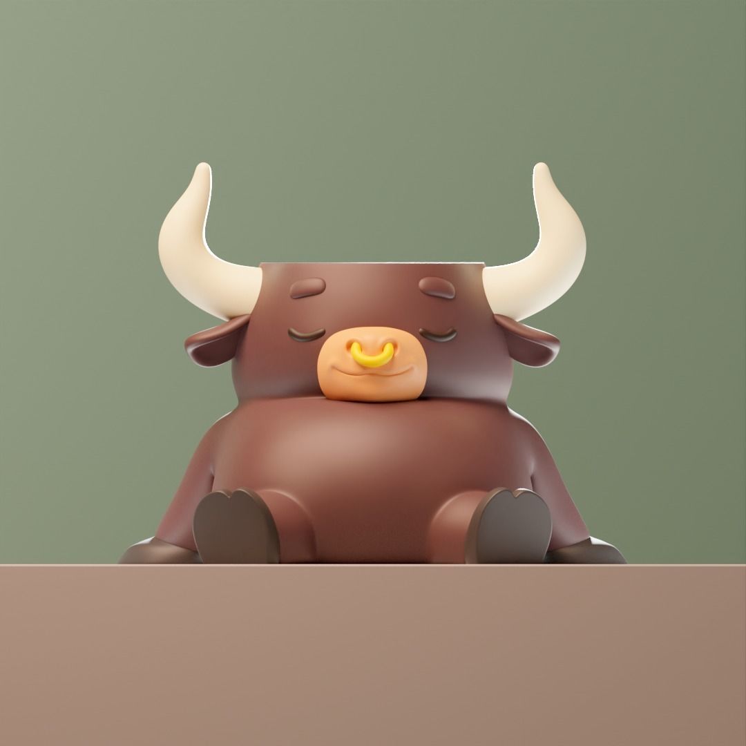 Dreamer Bull - Planter- Plant pot 3D print model_1