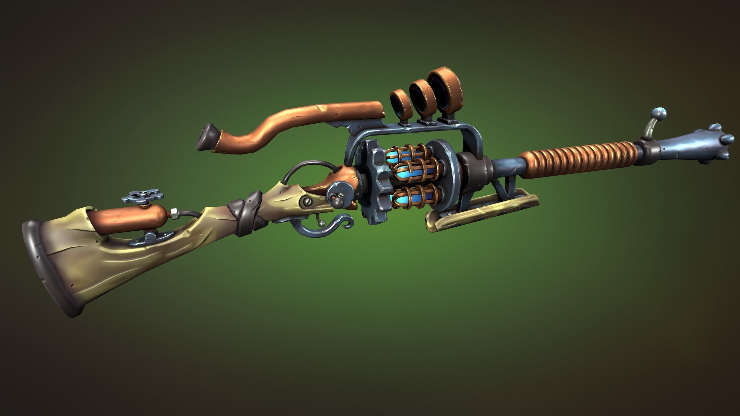Steampunk sniper rifle Low-poly 3D model_4