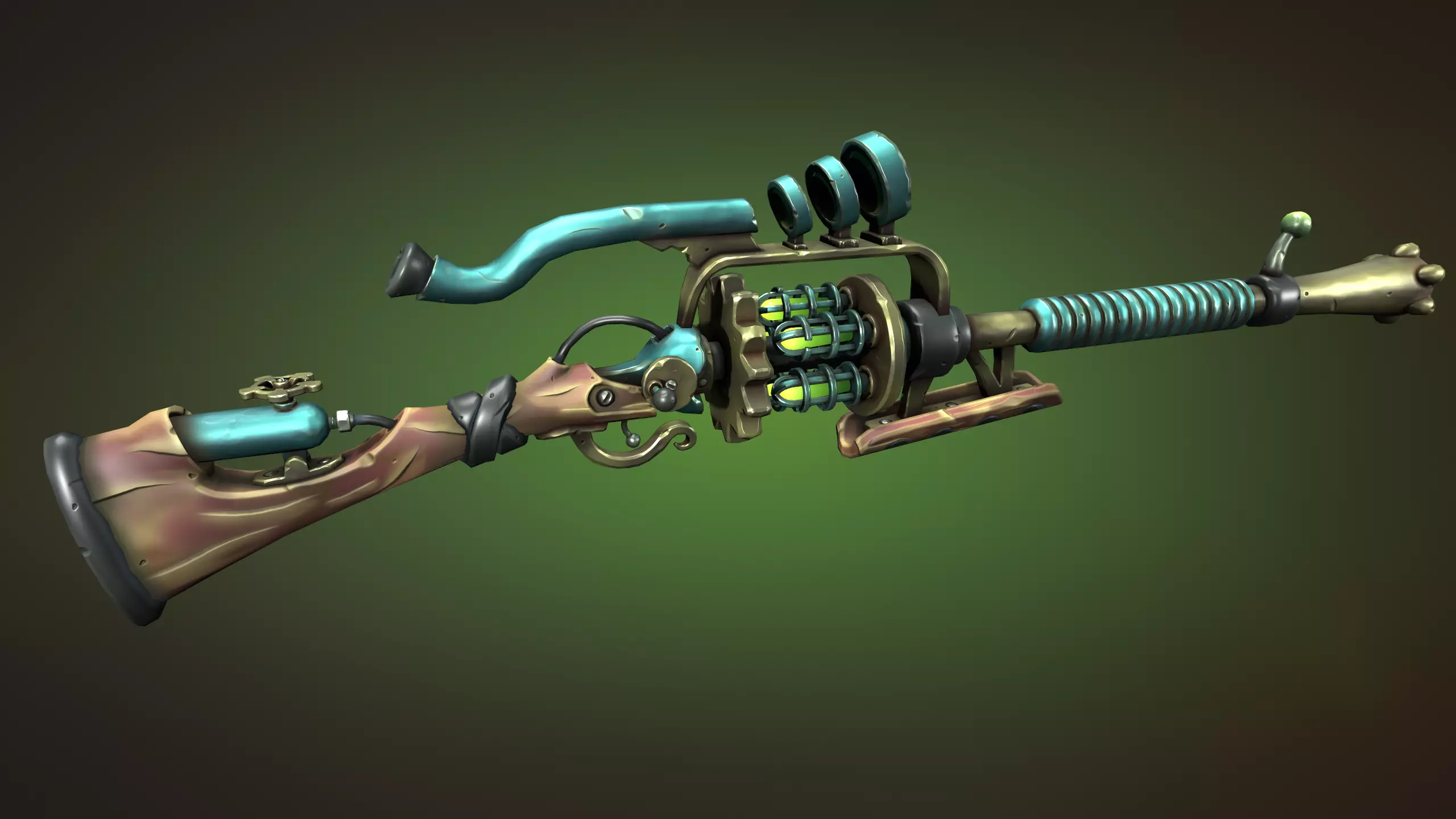 Steampunk sniper rifle Low-poly 3D model_0