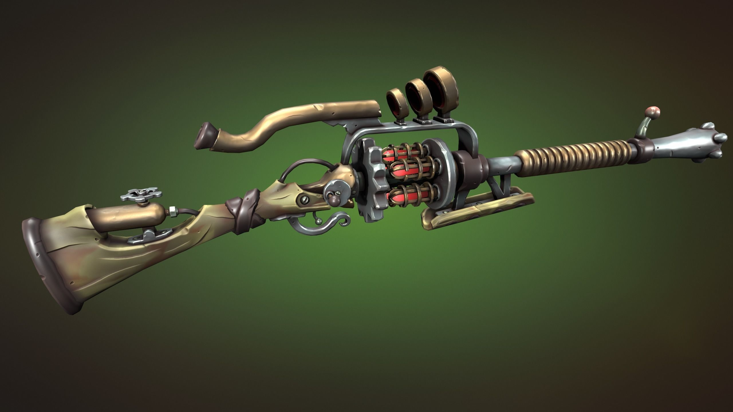 Steampunk sniper rifle Low-poly 3D model_8