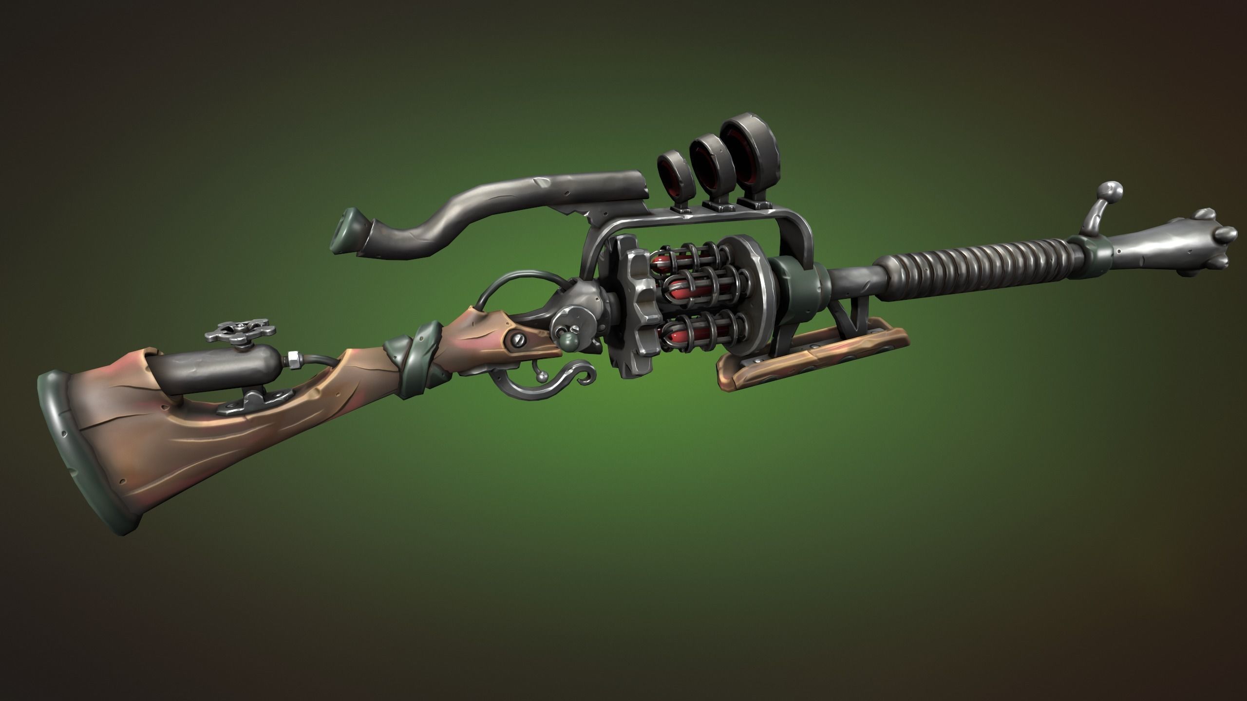 Steampunk sniper rifle Low-poly 3D model_9