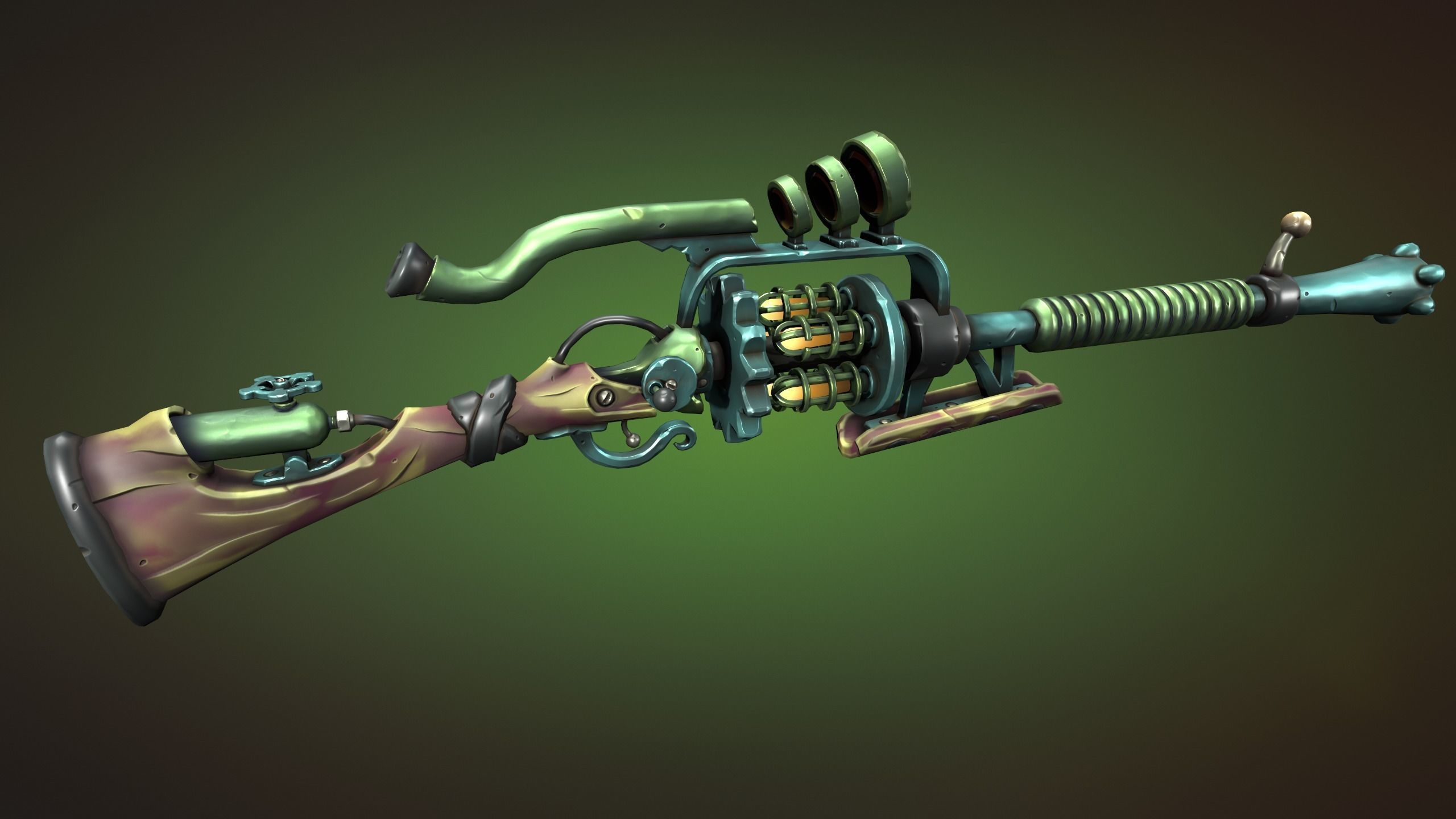 Steampunk sniper rifle Low-poly 3D model_7