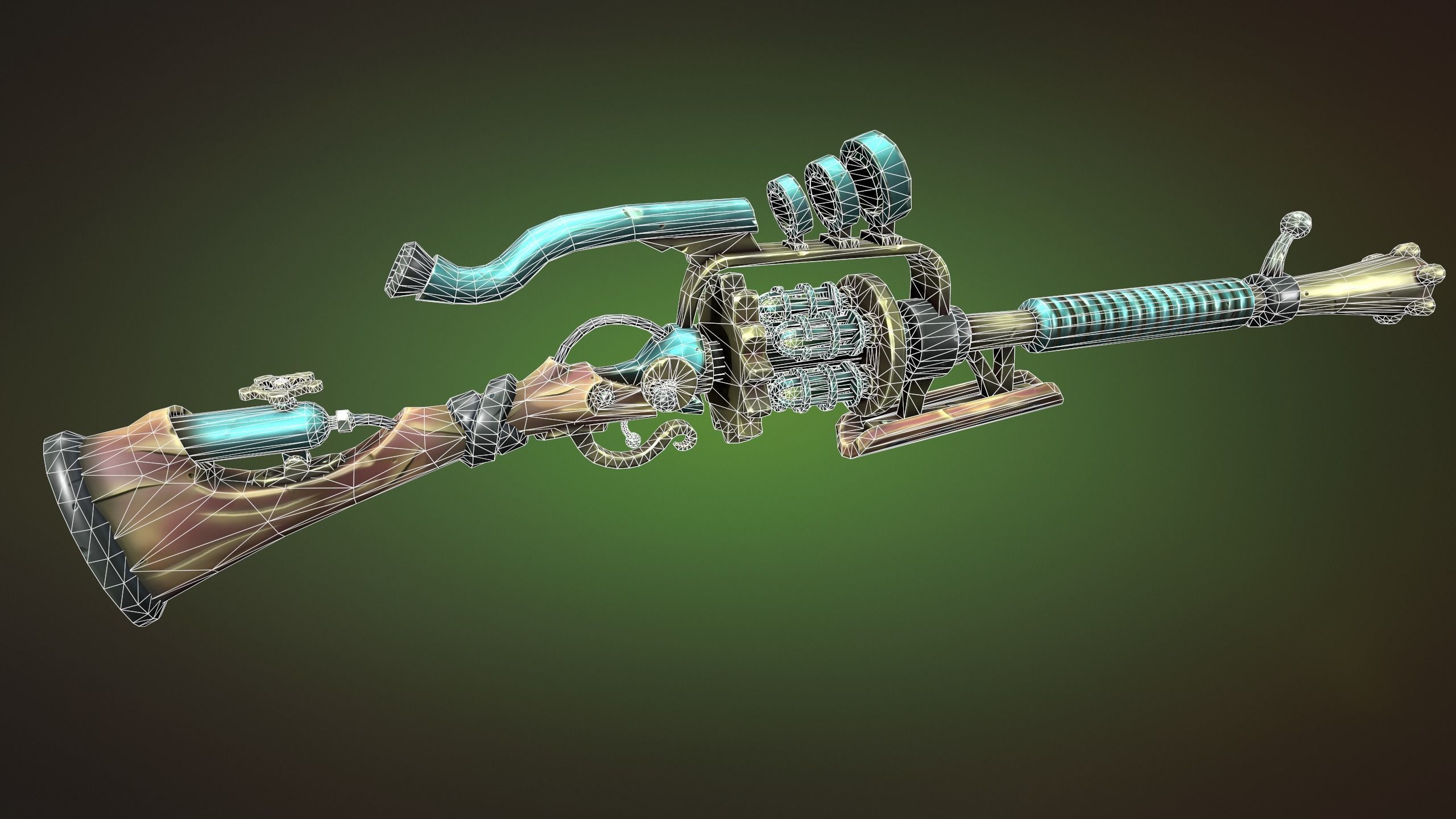 Steampunk sniper rifle Low-poly 3D model_1