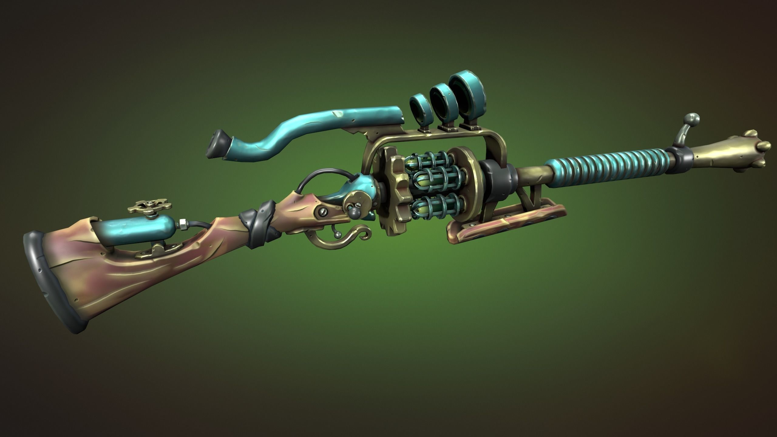 Steampunk sniper rifle Low-poly 3D model_2
