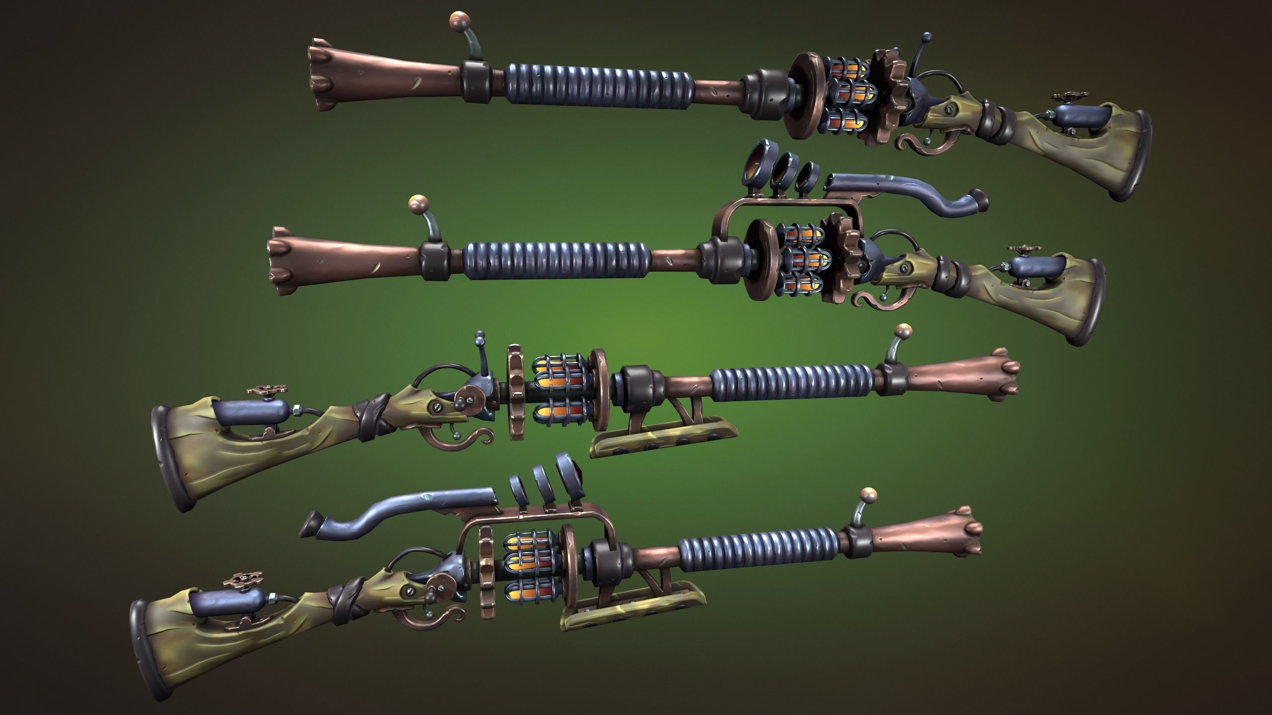 Steampunk sniper rifle Low-poly 3D model_16