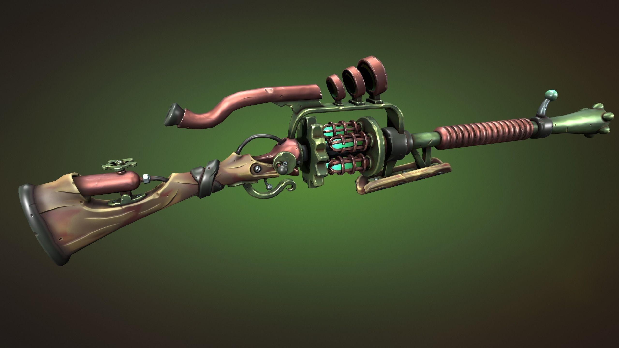 Steampunk sniper rifle Low-poly 3D model_6