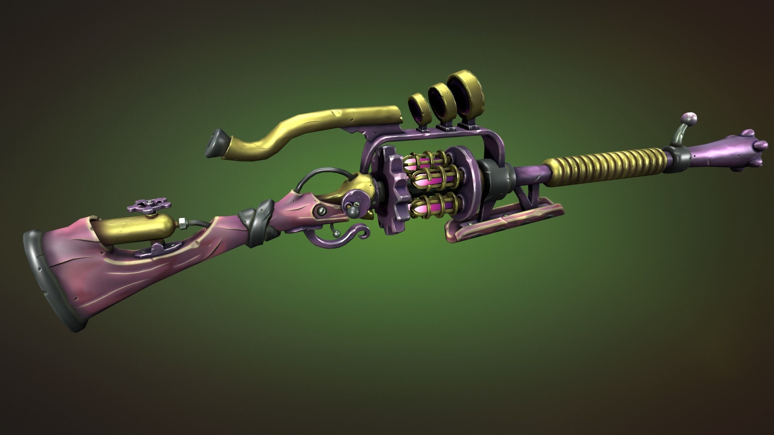 Steampunk sniper rifle Low-poly 3D model_5