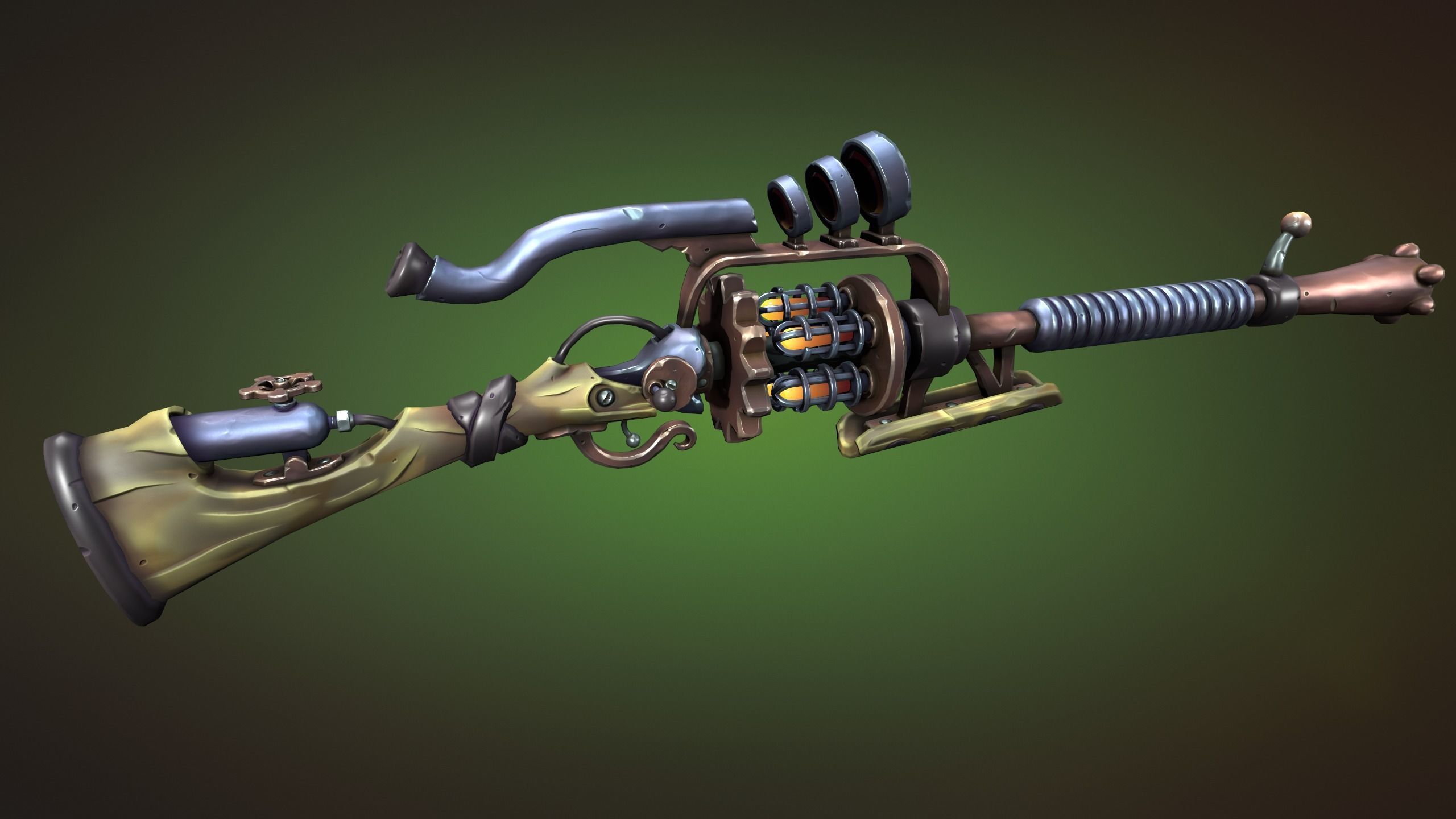 Steampunk sniper rifle Low-poly 3D model_3