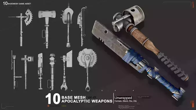 10 Post Apocalyptic Weapon Base Mesh  VOL 01 Game Ready