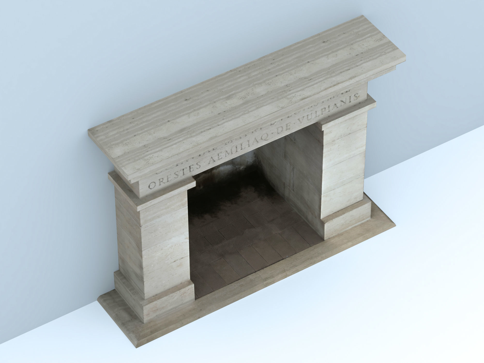 Stone fireplace Low-poly 3D model_6