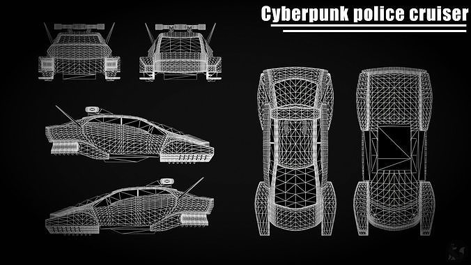 Cyberpunk police cruiser Low-poly 3D model 3