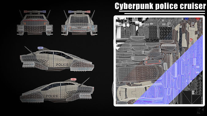 Cyberpunk police cruiser Low-poly 3D model 4
