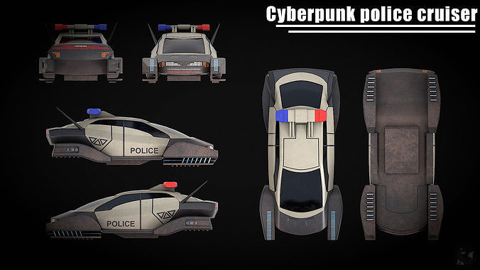 Cyberpunk police cruiser Low-poly 3D model 2