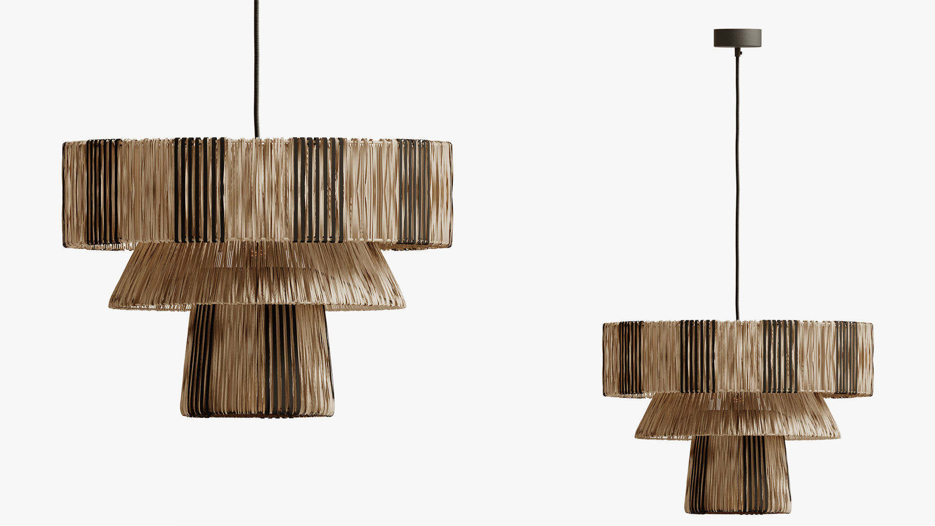 Rose And Grey Triple Cane Suspension Raphia Osier 3D model_1