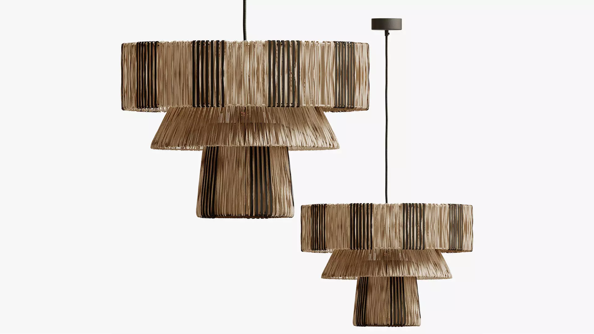 Rose And Grey Triple Cane Suspension Raphia Osier 3D model_0