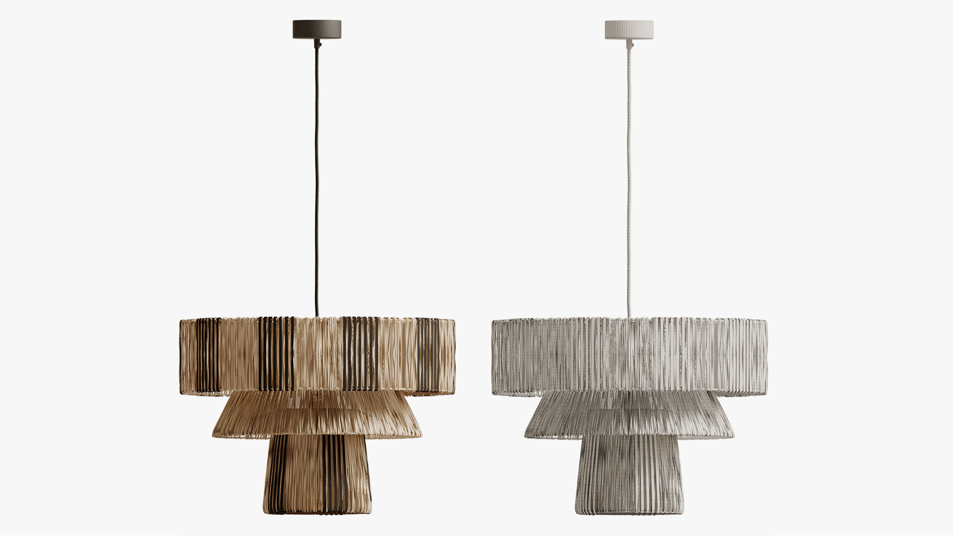 Rose And Grey Triple Cane Suspension Raphia Osier 3D model_3