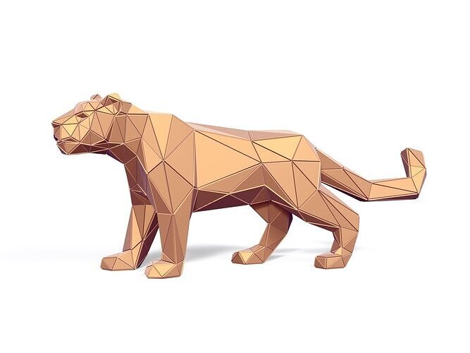 LowPoly - Polygonal Snow Leopard Statue - Figurine 3D print model
