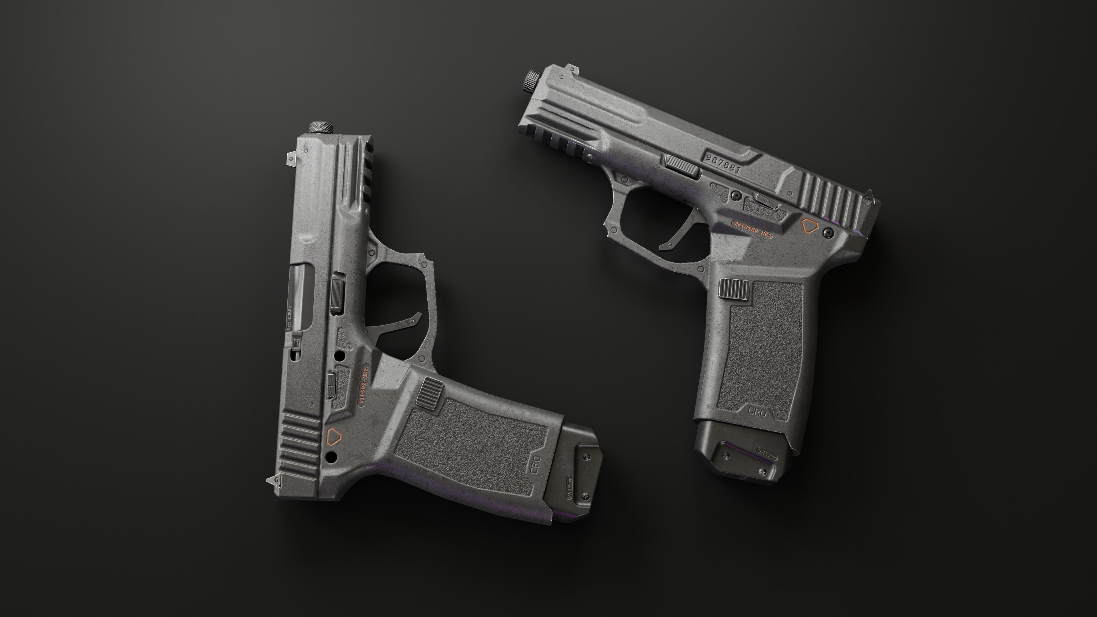 Handgun MK2 lowpoly Low-poly 3D model_1